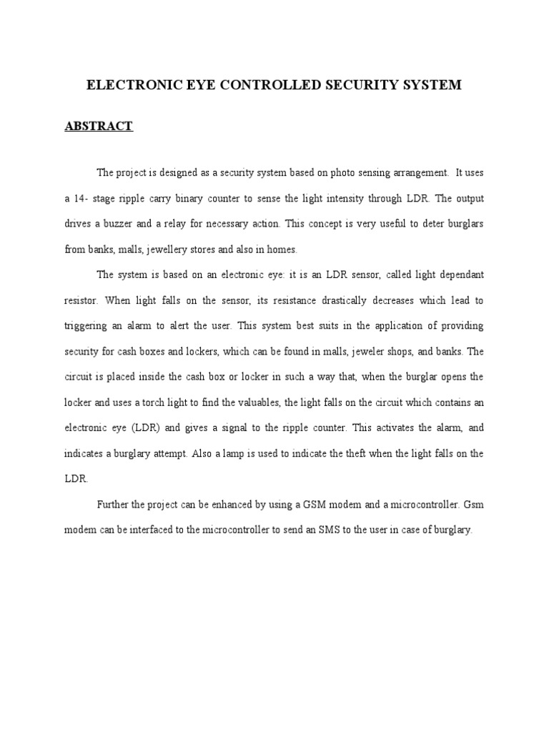 Electronic Eye Security System Overview | PDF | Security Alarm ...