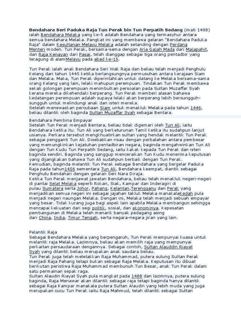 Bendahara Seri Paduka Raja Tun Perak Bin Tun Perpatih Sedang  PDF