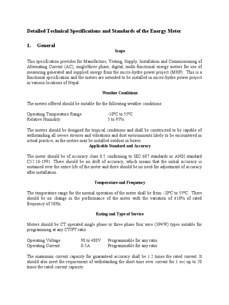 Energy Meter Technical Specifications | PDF | Computer Data Storage ...