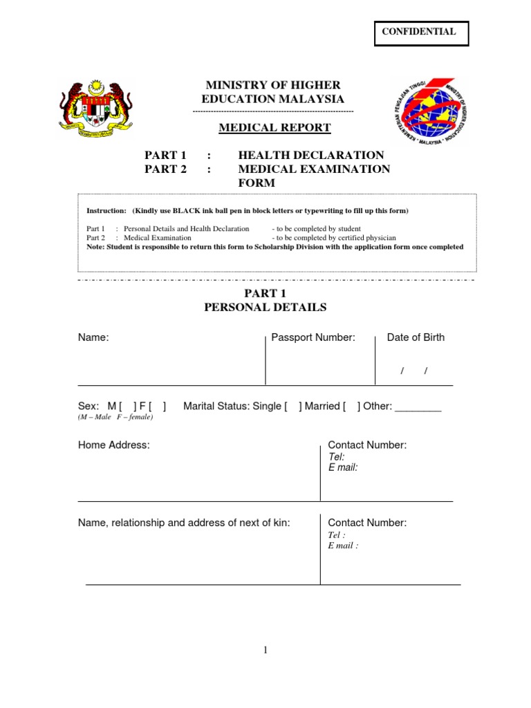 Malaysia Medical Examination Report Form | PDF | Physical Examination ...