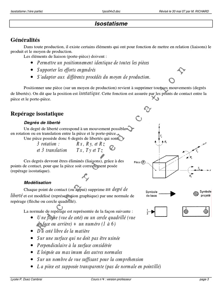 Introduction à l'Isostatisme Mécanique | PDF | Espace | Ingénierie ...