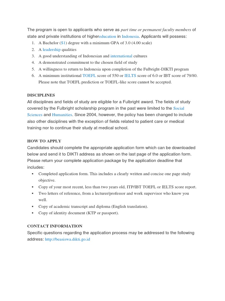 Fulbright Dikti Scholarship Application Guide Pdf Career Growth