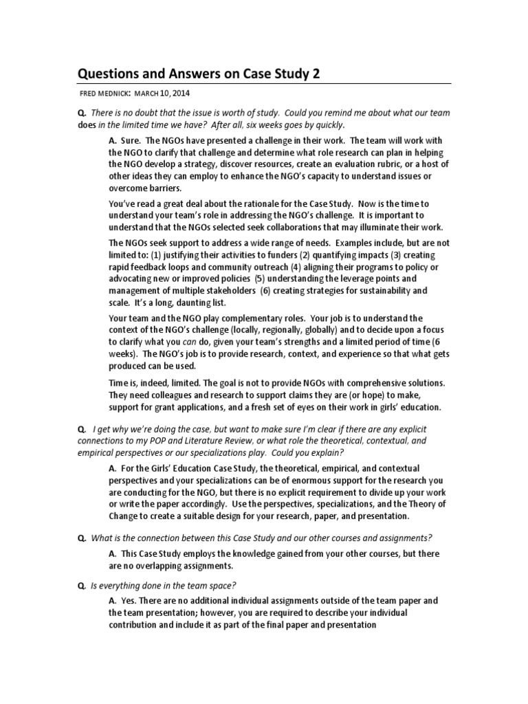 Case Study Q&A: Girls' Education Focus | PDF | Non Governmental ...