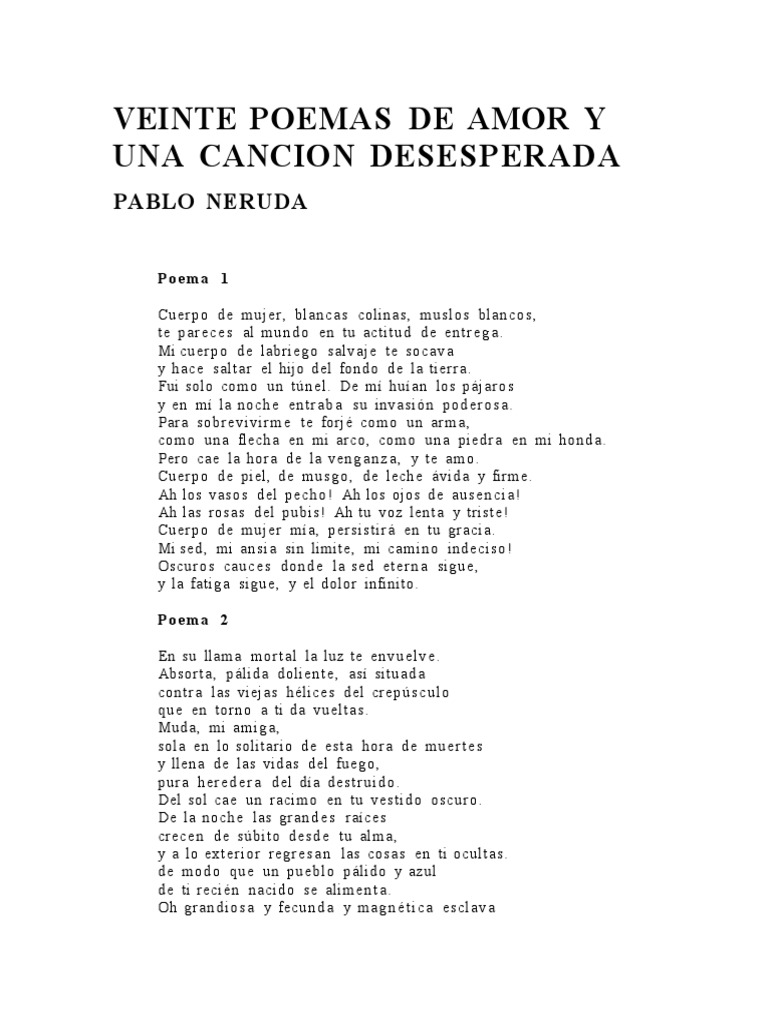 Neruda, Pablo - Veinte Poemas de Amor y Una Canción Desesperada | PDF