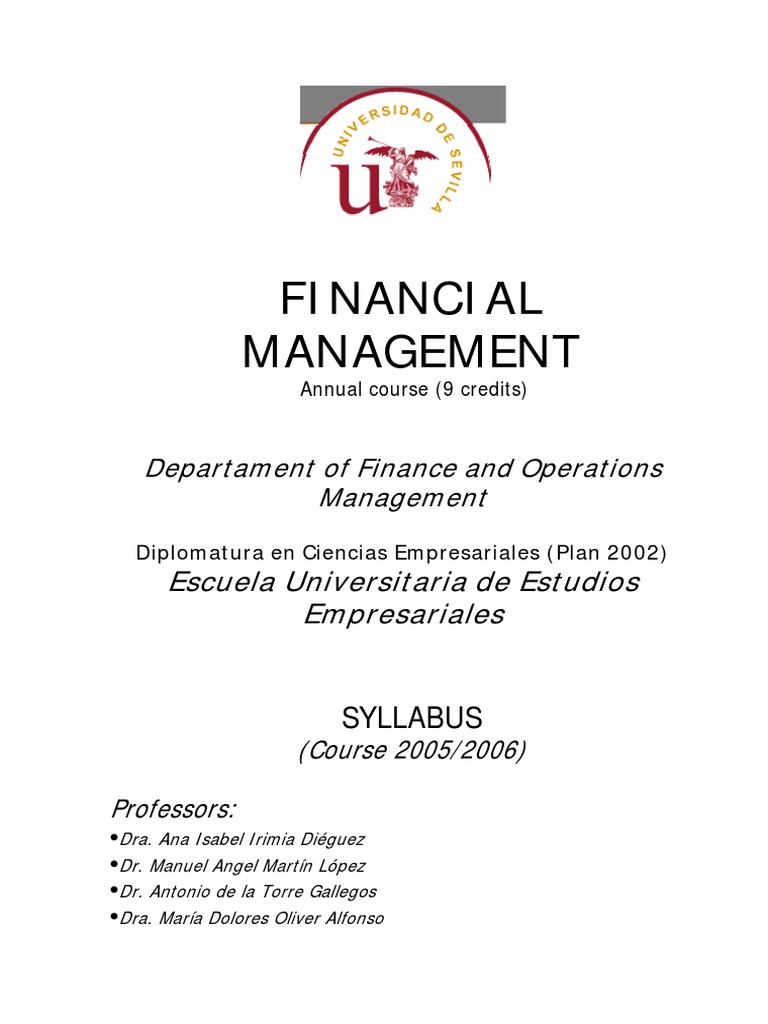 Financial Management Program 05-06 | PDF | Financial Markets ...