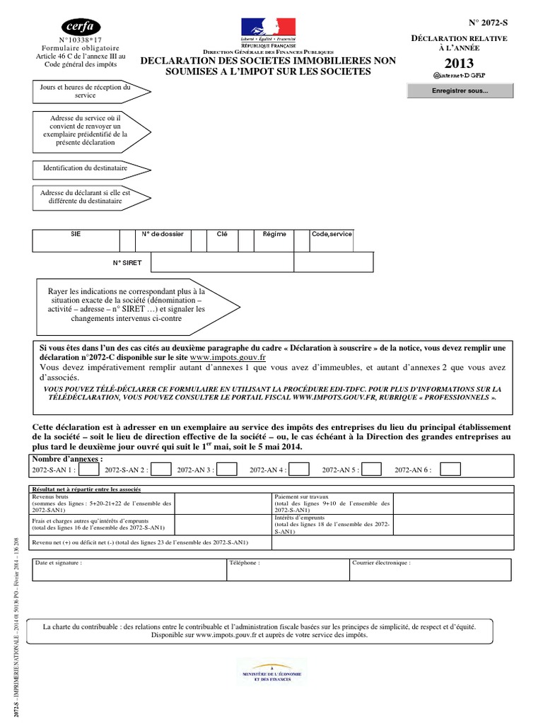 Déclaration 2072-S pour Sociétés Immobilières | PDF | Plus-value ...