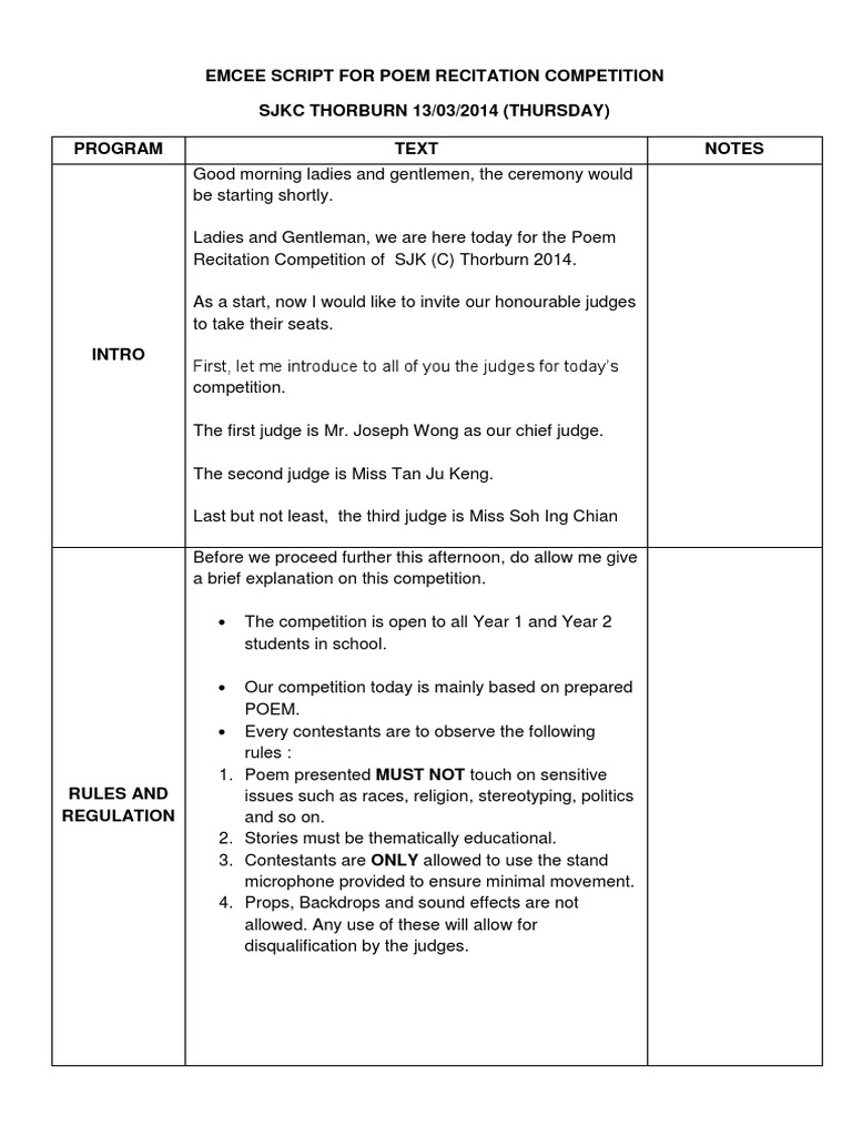 Emcee Script for Poem Recitation | PDF | Career & Growth