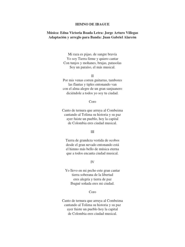 Himno de Ibagué: Letra y Música | PDF