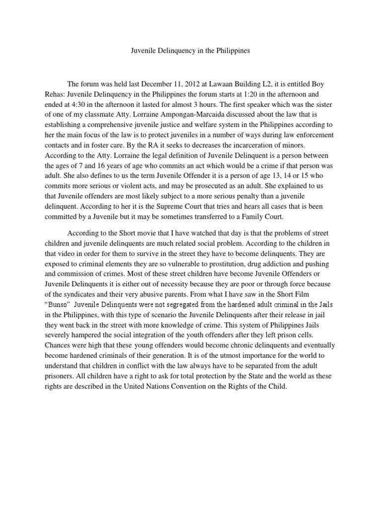 Juvenile Delinquency in the Philippines Juvenile Delinquency Prison
