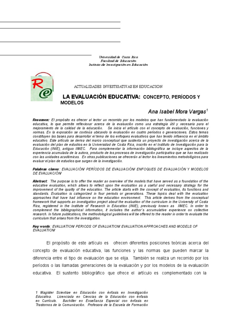 Modelos y Períodos de Evaluación Educativa | PDF | Evaluación | Plan de ...
