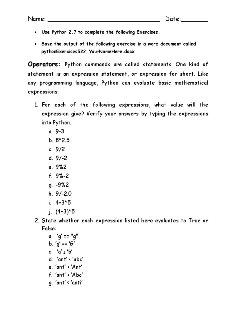 Python 2.7 Operators Exercises | PDF