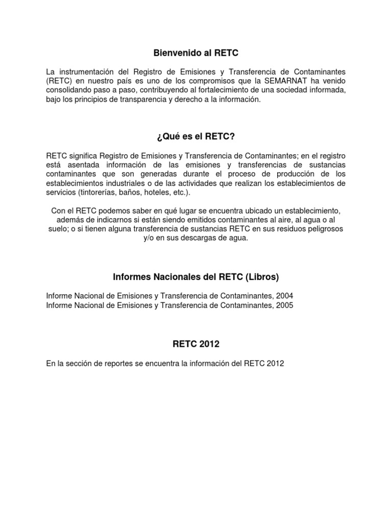 Bienvenido Al RETC | PDF | Hogar, jardinería y bricolaje | Tecnología