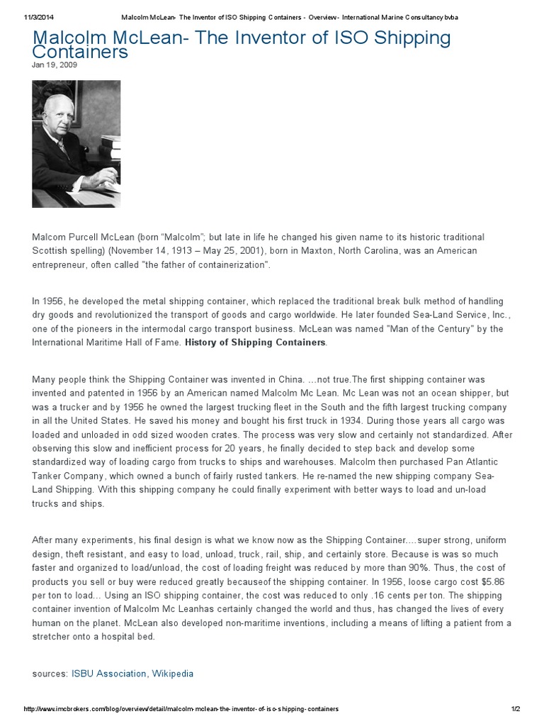 Malcolm McLean- The Inventor of ISO Shipping Containers - Overview ...