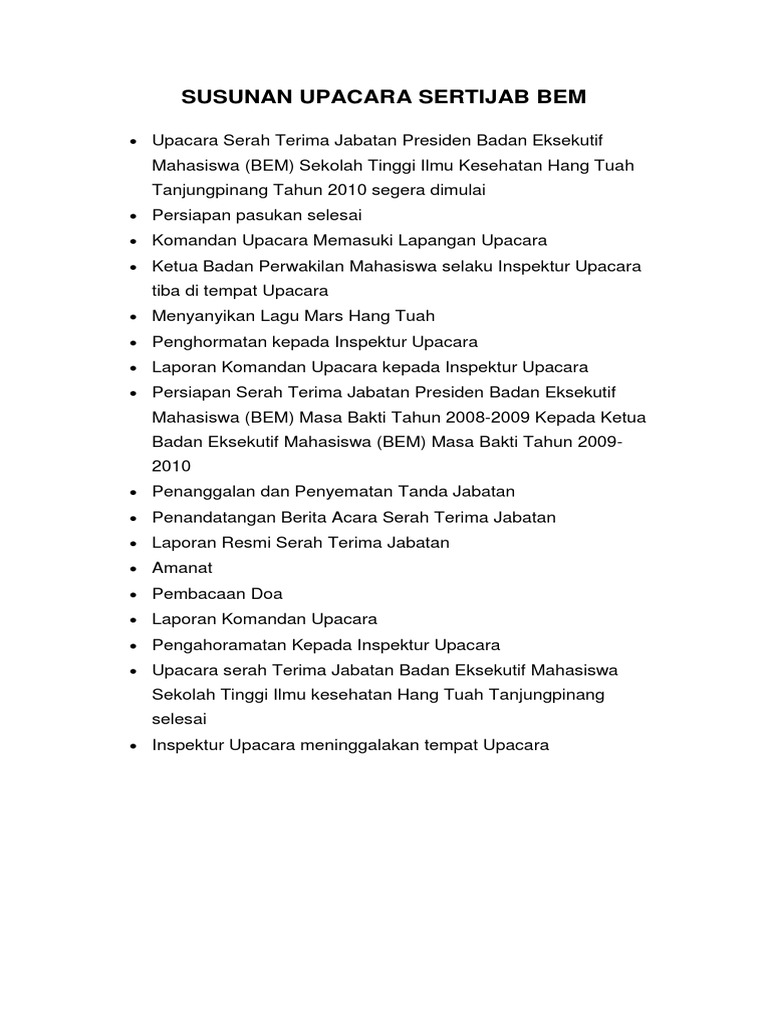 Contoh Susunan Acara Serah Terima Jabatan Mudah