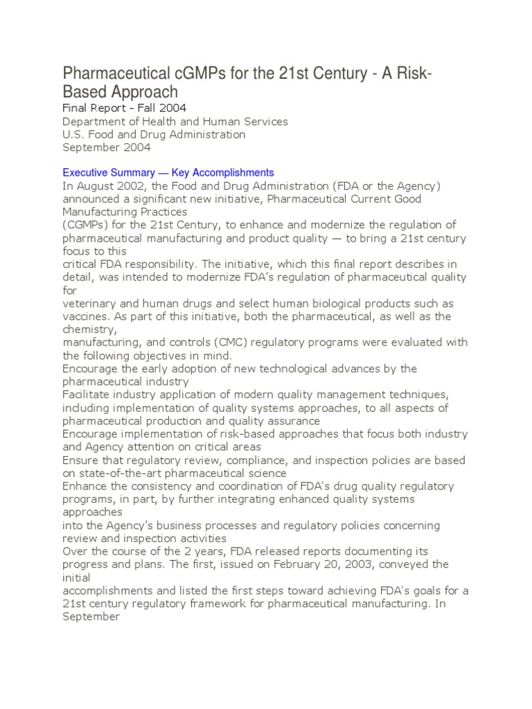 Pharmaceutical cGMPs For The 21st Century | PDF | Food And Drug ...