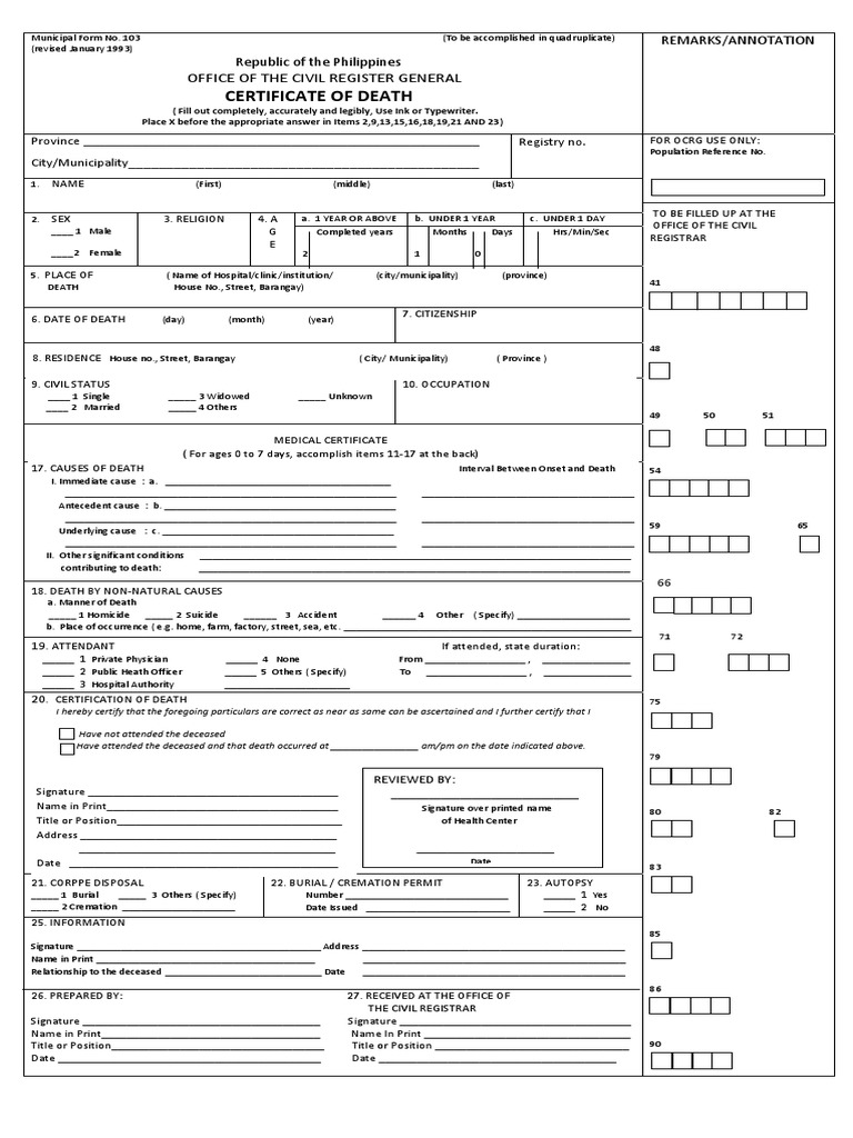 Certificate of Death | PDF | Death | Autopsy
