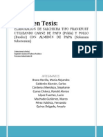 Resumen Tesis. Elaboración de Salchicha Tipo Frankfurt Utilizando Carne de Pato y Pollo Con Almidón de Papa