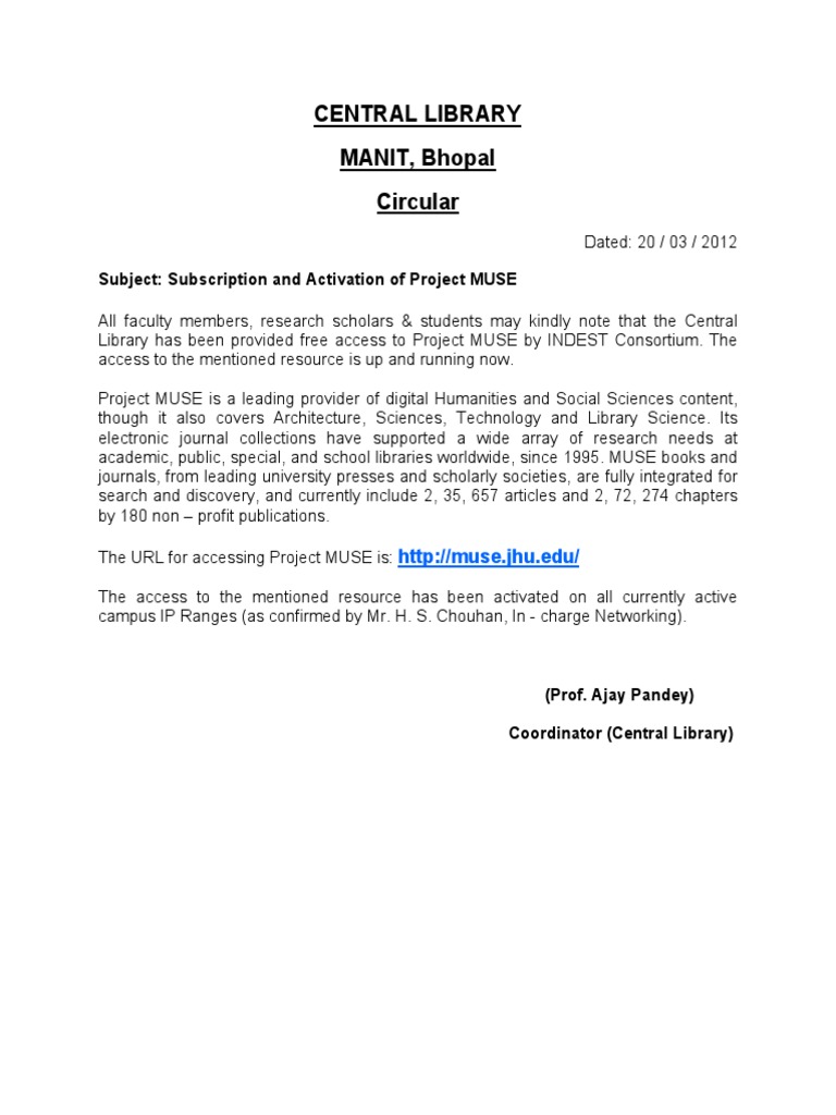 Central Library MANIT, Bhopal Circular | PDF | Social Science | History