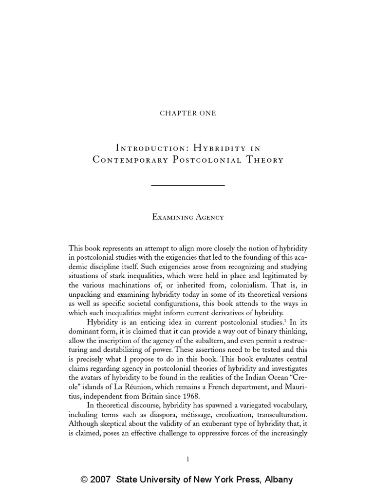 Introduction: Hybridity in Contemporary Postcolonial Theory: Examining ...
