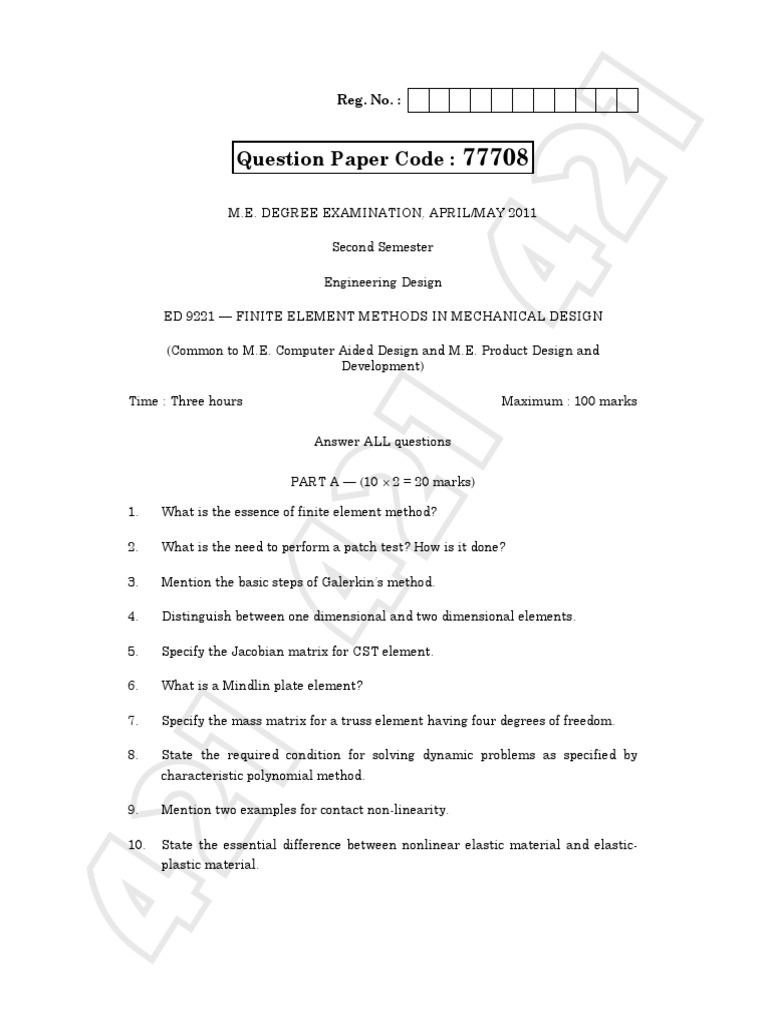 Ed 9221 - Finite Element Methods in Mechanical Design | PDF | Finite ...