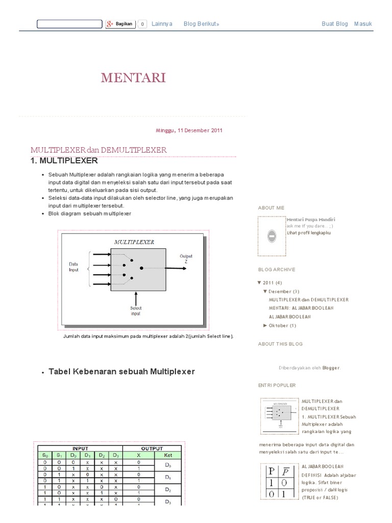 Mentari - Multiplexer Dan Demultiplexer | PDF | Komputer | Teknologi ...