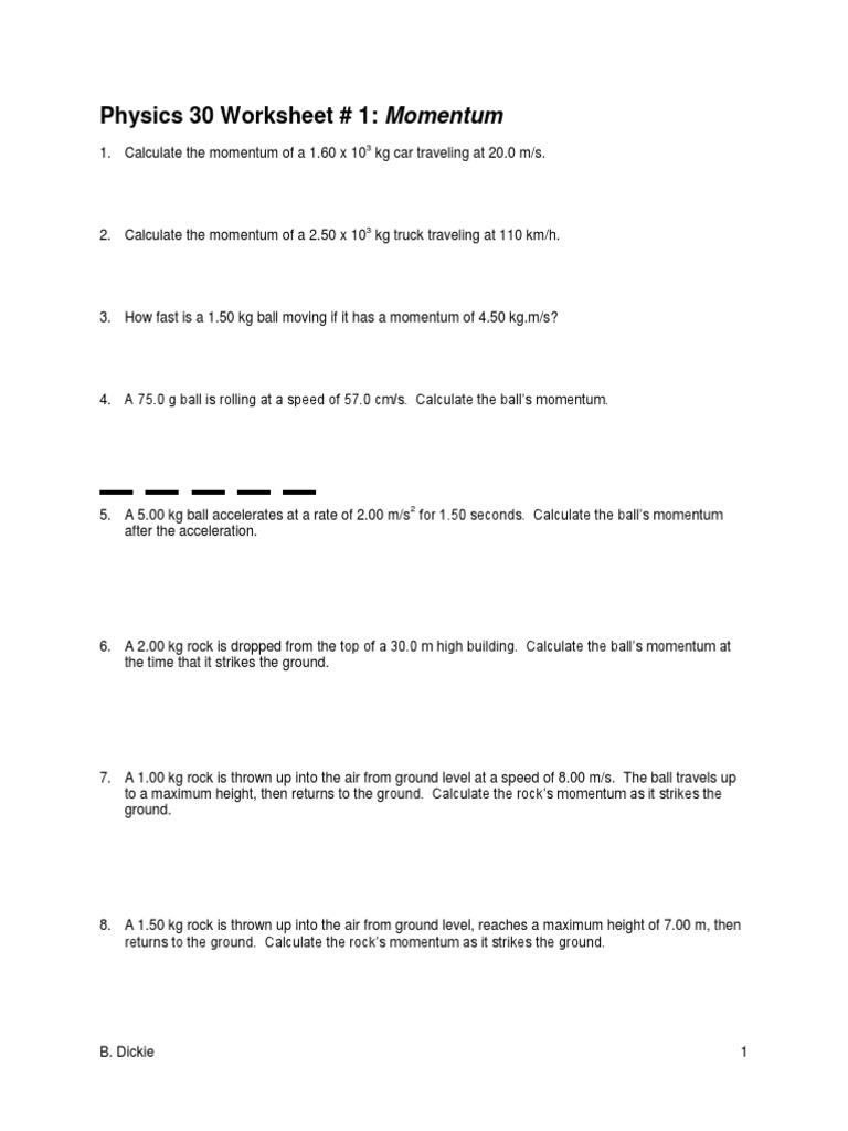 Momentum Worksheets Collision Momentum