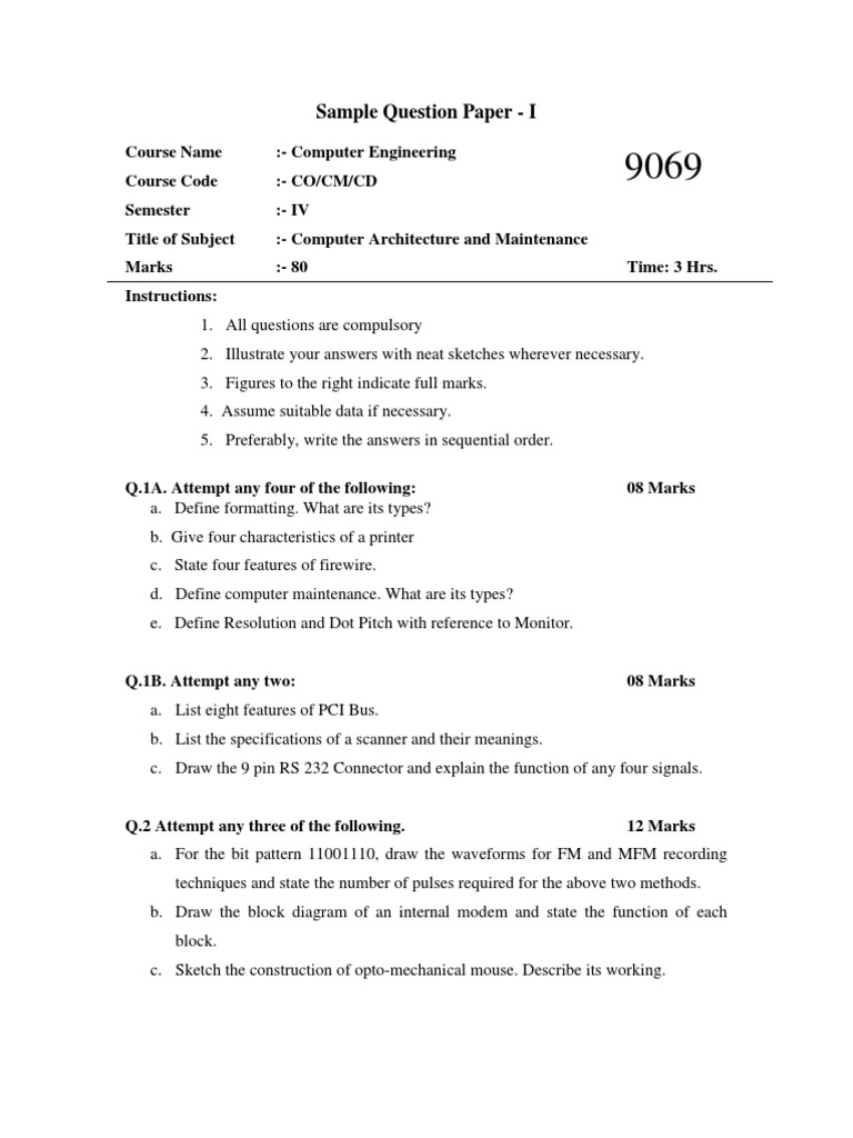 Computer Architecture Exam Paper 80 Marks | PDF | Computer Monitor ...