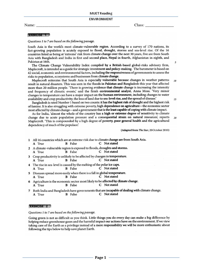 Muet Reading Exercise and Answer Pdf