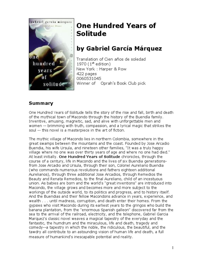 One Hundred Years of Solitude Overview | PDF | General Fiction