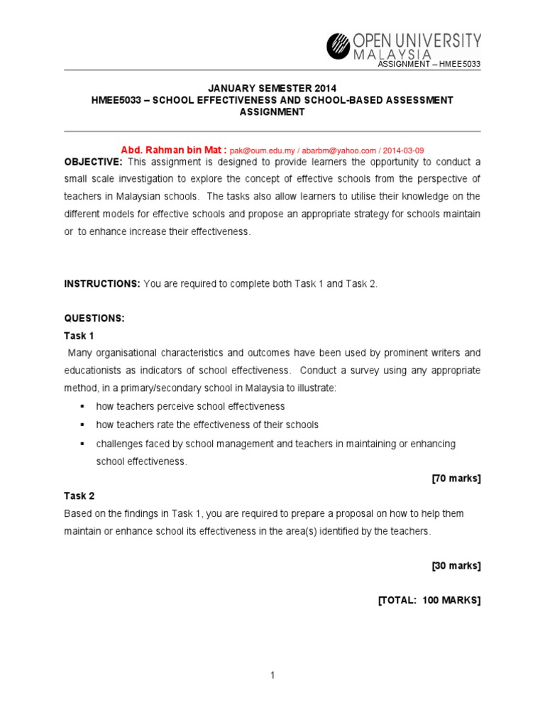 School Effectiveness Assessment in Malaysia | PDF