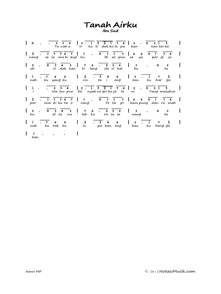 Tanah Airku Not Angka