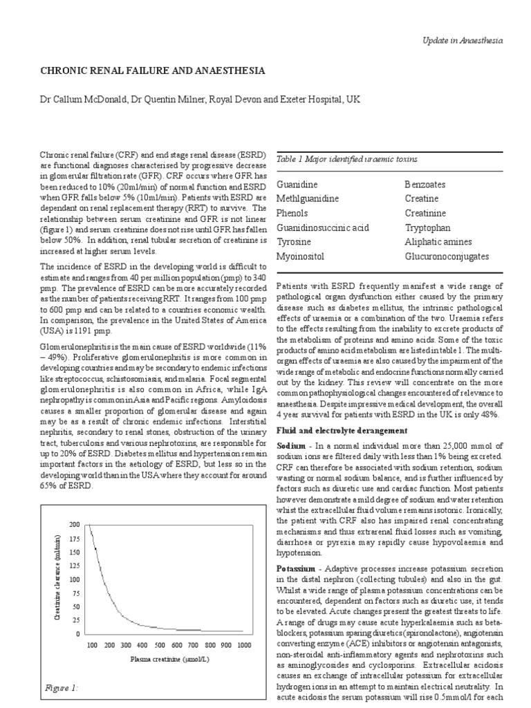 Chronic Renal Failure and Anaesthesia Update 18 | PDF | Chronic Kidney ...