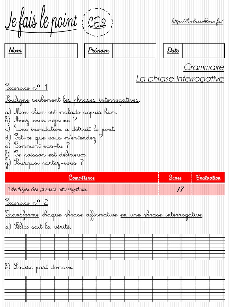 Exercice Type De Phrase : Ce2 Avec Correction La Phrase Interrogative CE2 | PDF | Sémantique | Sémiotique