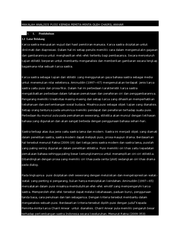 Makalah Analisis Puisi Kepada Pemita Docx