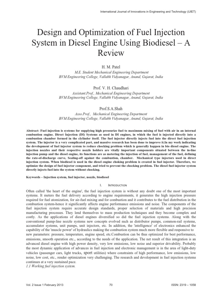 Design and Optimization of Fuel Injection System in Diesel Engine Using ...