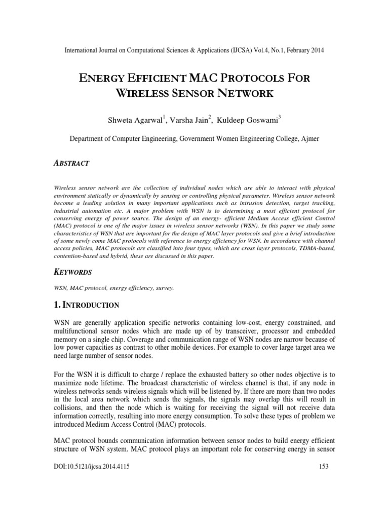 Energy Efficient MAC Protocols in WSN | PDF | Wireless Sensor Network ...