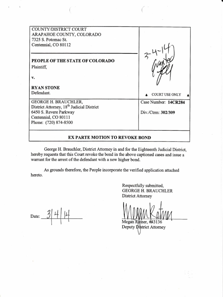 Ryan Stone Motion To Revoke Bond Download Free PDF Bail Arrest