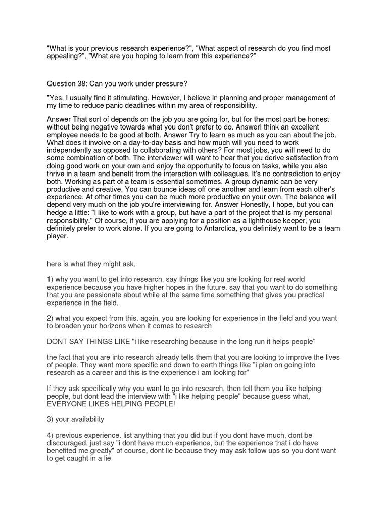 previous research experience essay