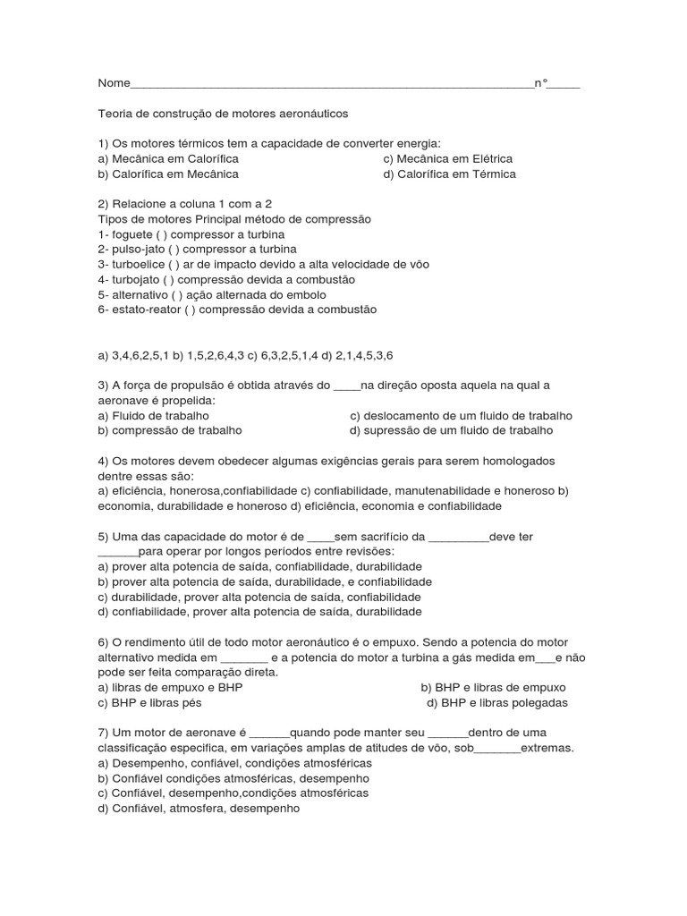 Prova de Teoria de Construção de Motores | PDF | Motor de Combustão interna  | Pistão, image size:768x1024