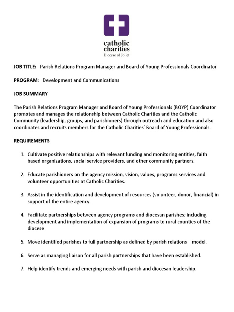 Parish Relations Program Manager and Board of Young Professionals ...