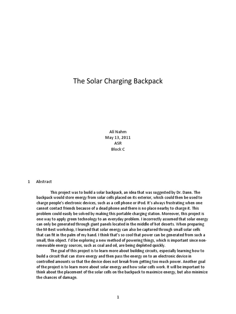 Solar Backpack Design PDF