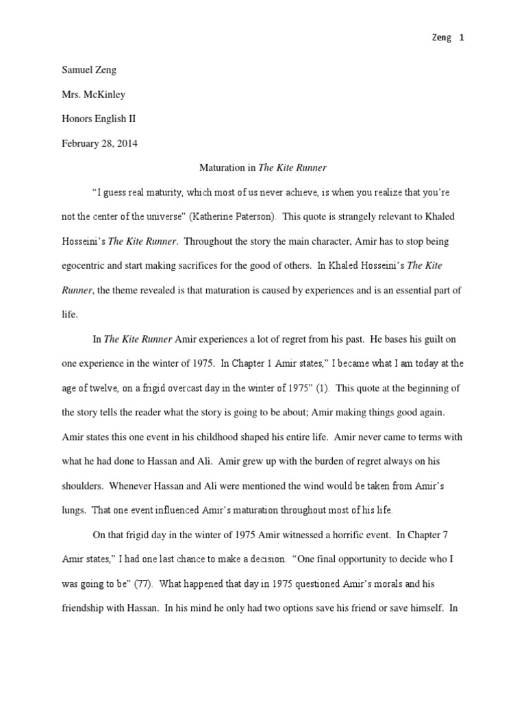 Kite runner essay on guilt