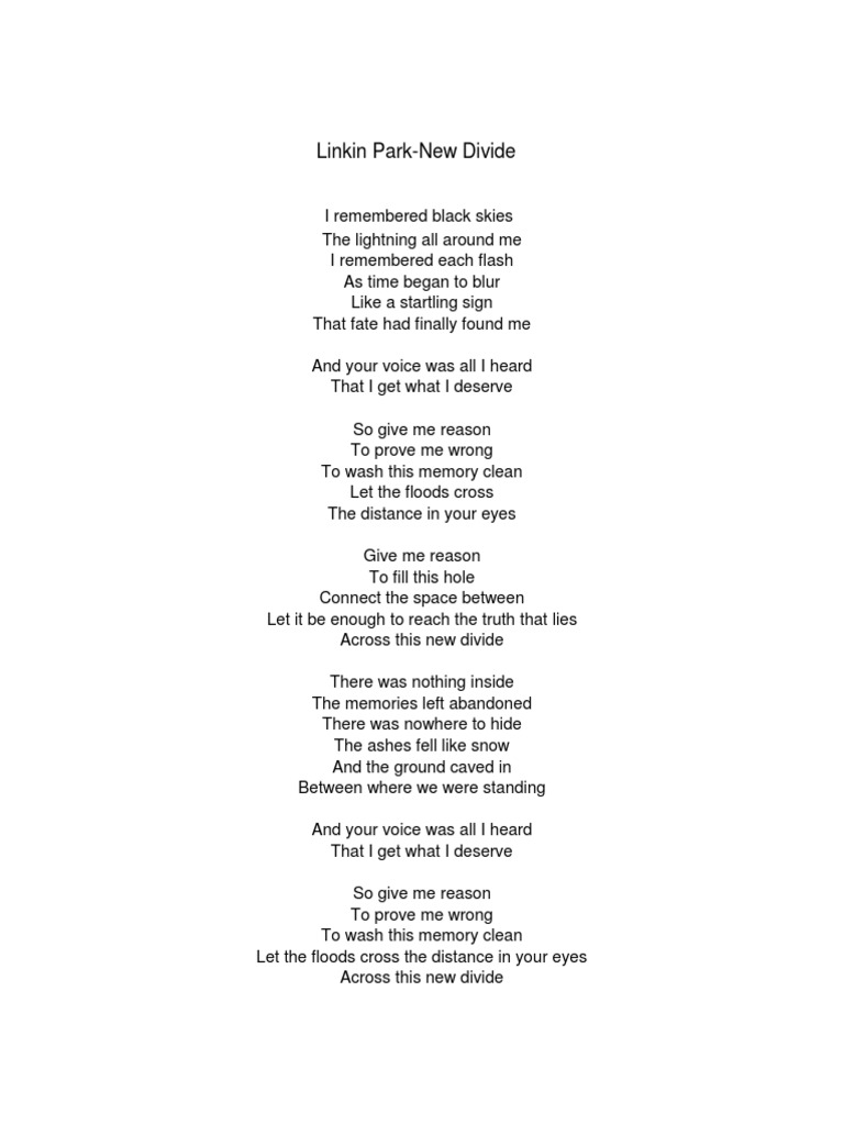 Linkin Park - New Divide Lyrics Analysis | PDF | Language Arts ...