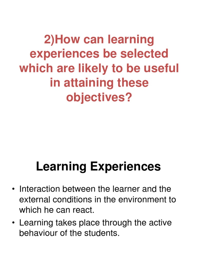 Selecting Effective Learning Experiences | PDF | Career & Growth ...