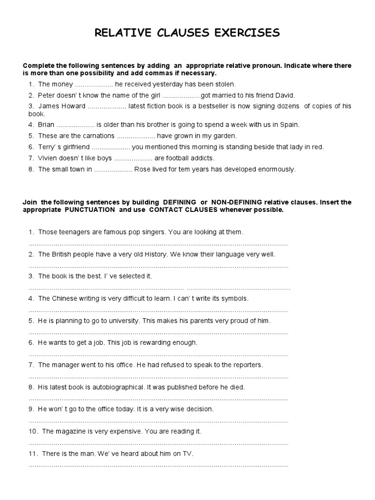 Relative Clauses Exercises Guide | PDF