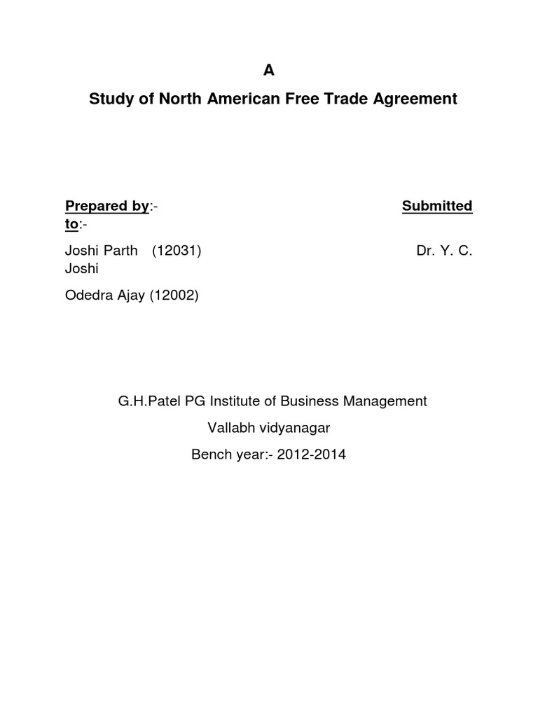 A Study of North American Free Trade Agreement | PDF | North American ...
