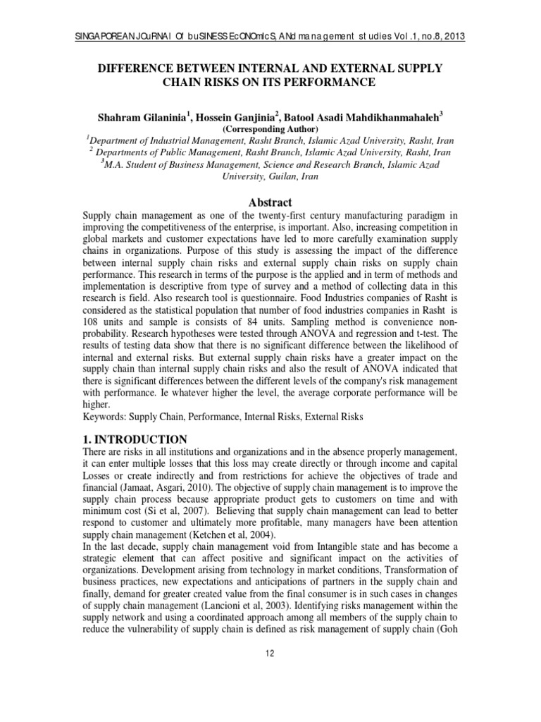Internal vs External Supply Chain Risks | PDF | Business | Computers