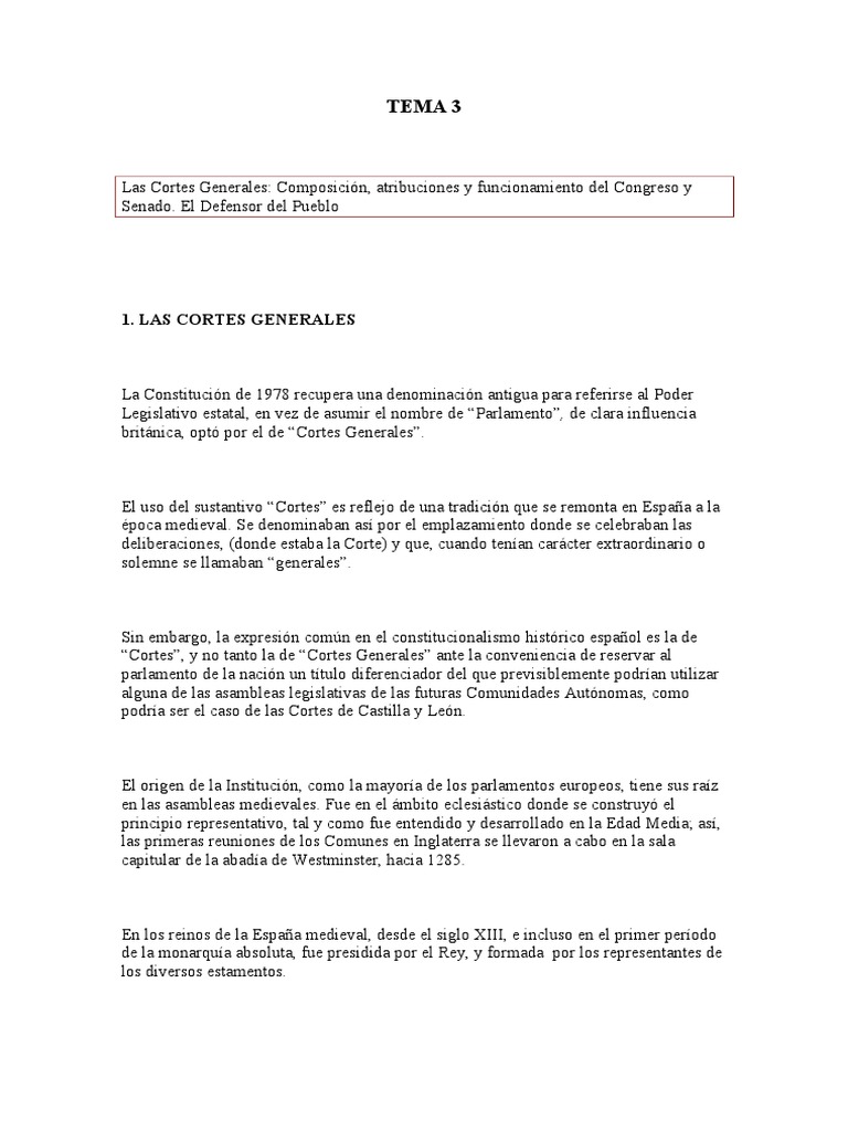 3 Las Cortes Generales Atribuciones y Funcionamiento Del