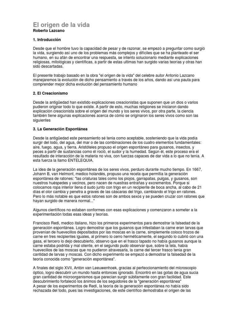 El Origen de La Vida | PDF