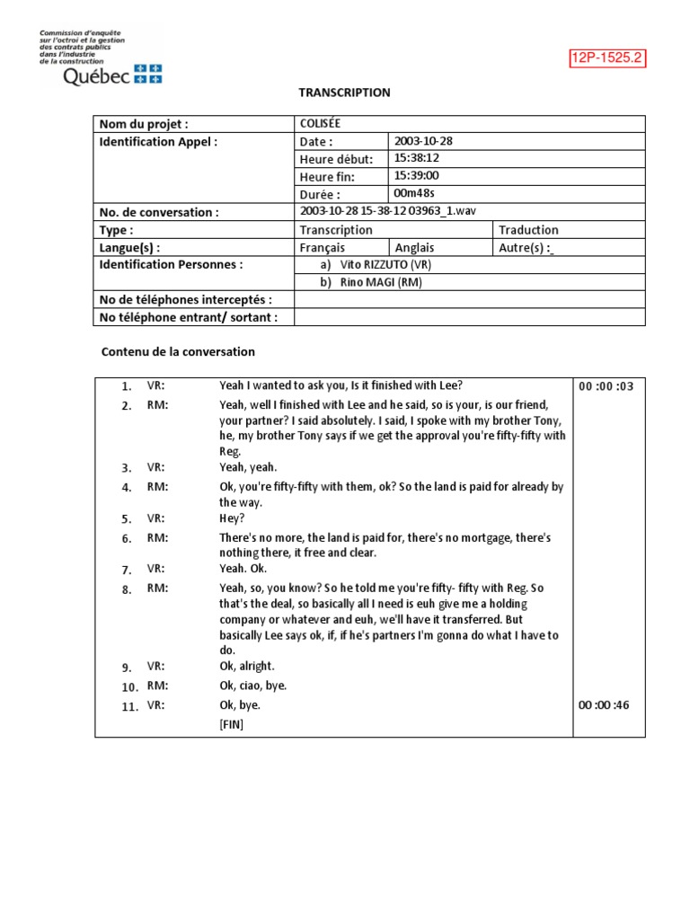 2003-10-28 Transcript Vito-Rino-10-28-03 | PDF | Foreign Language Studies
